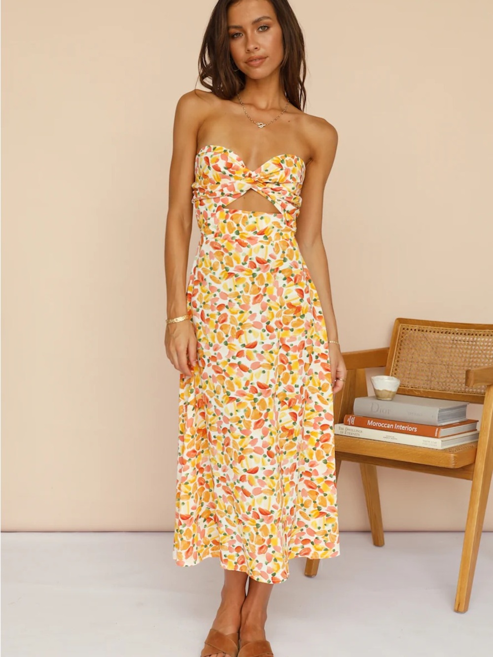 Fortunate One Trembling Heart Maxi Midi Dress in Citrus Print - XS
